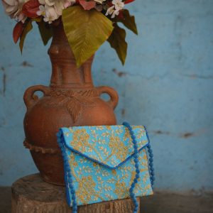 Sky Blue Gujarat Zari Craft Clutches