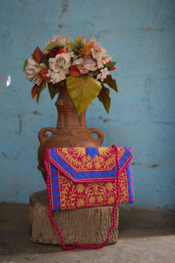 Pink Gujarat Zari Craft Clutches