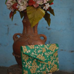 Parrot Green Gujarat Zari Craft Clutches
